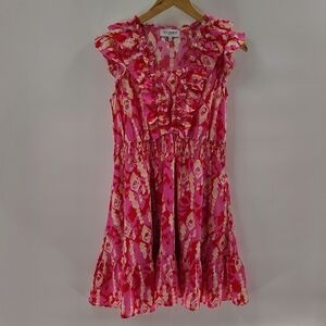 Periwinkle Collection Pink Dress Smocked Waist Size Small Flutter Sleeve